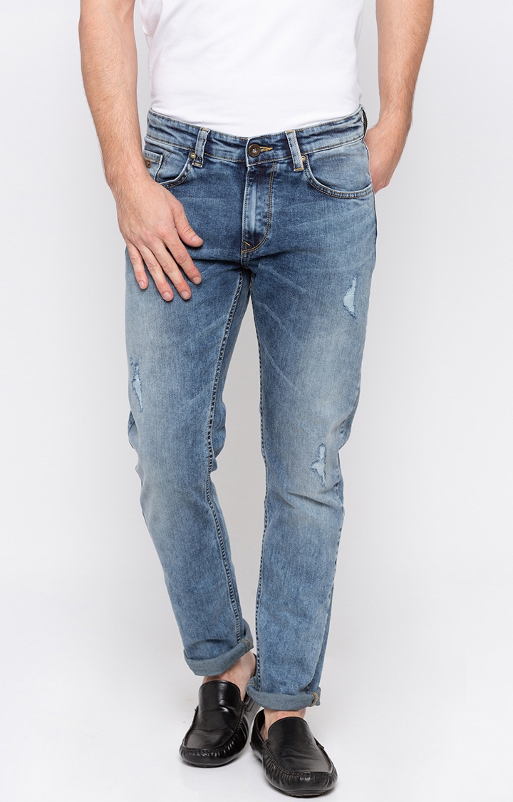 Spykar | Spykar Blue Cotton Regular Fit Narrow Regular Length Jeans For Men