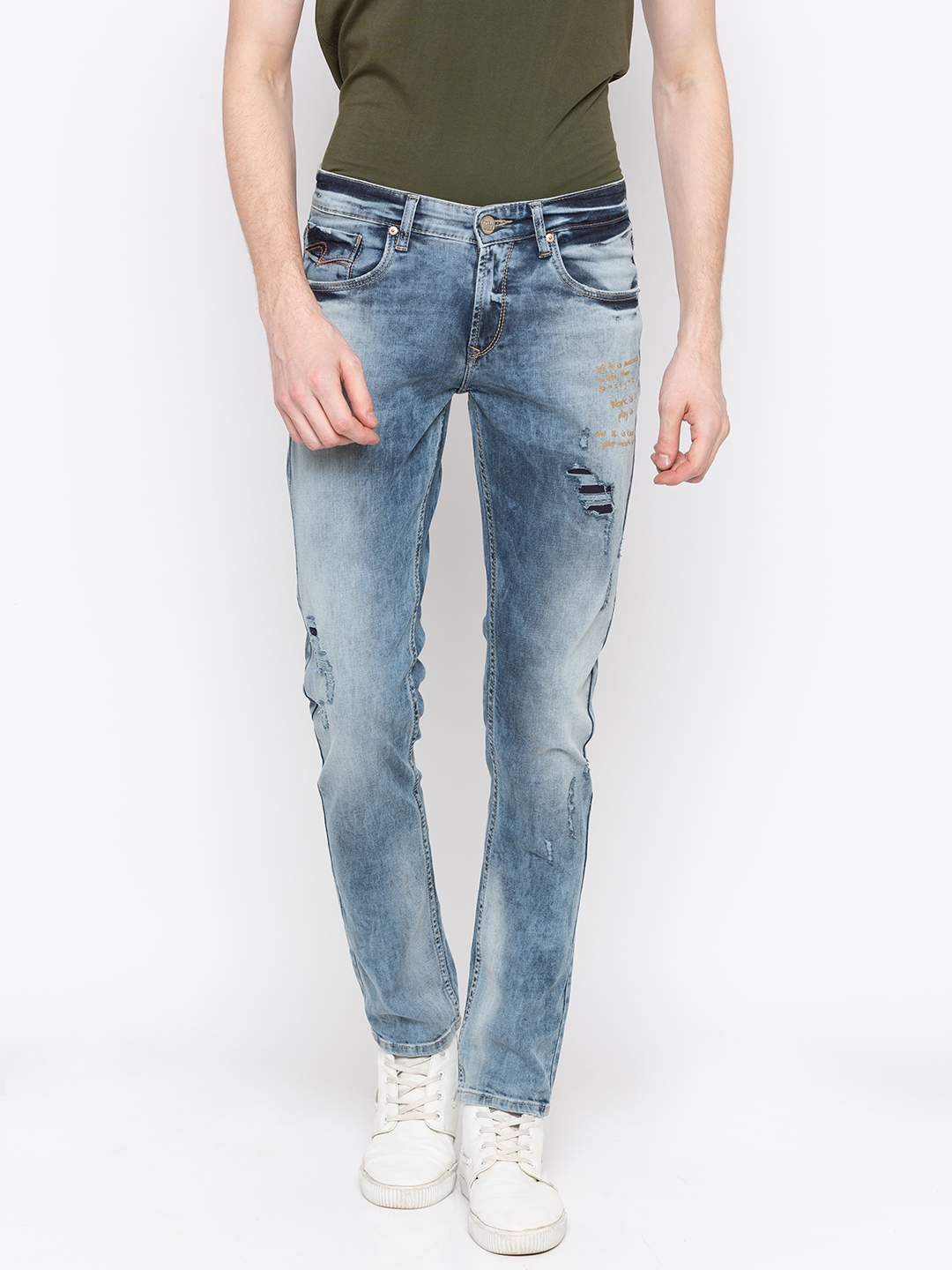 Spykar | Spykar Mid Blue Ripped Skinny Fit Jeans