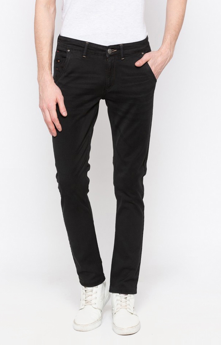 spykar | Men's Black Cotton Solid Straight Jeans