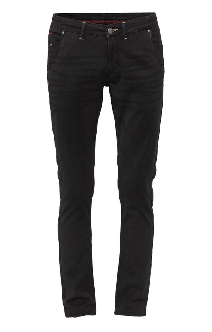 Men's Black Cotton Solid Straight Jeans