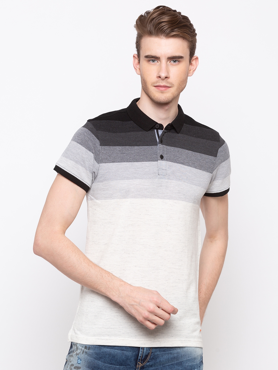 Spykar | spykar Black & White Striped Slim Fit T-Shirt