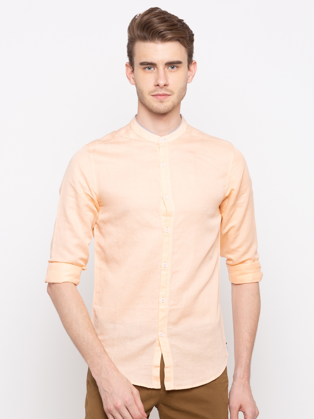 Spykar | spykar Peach Solid Slim Fit Casual Shirt