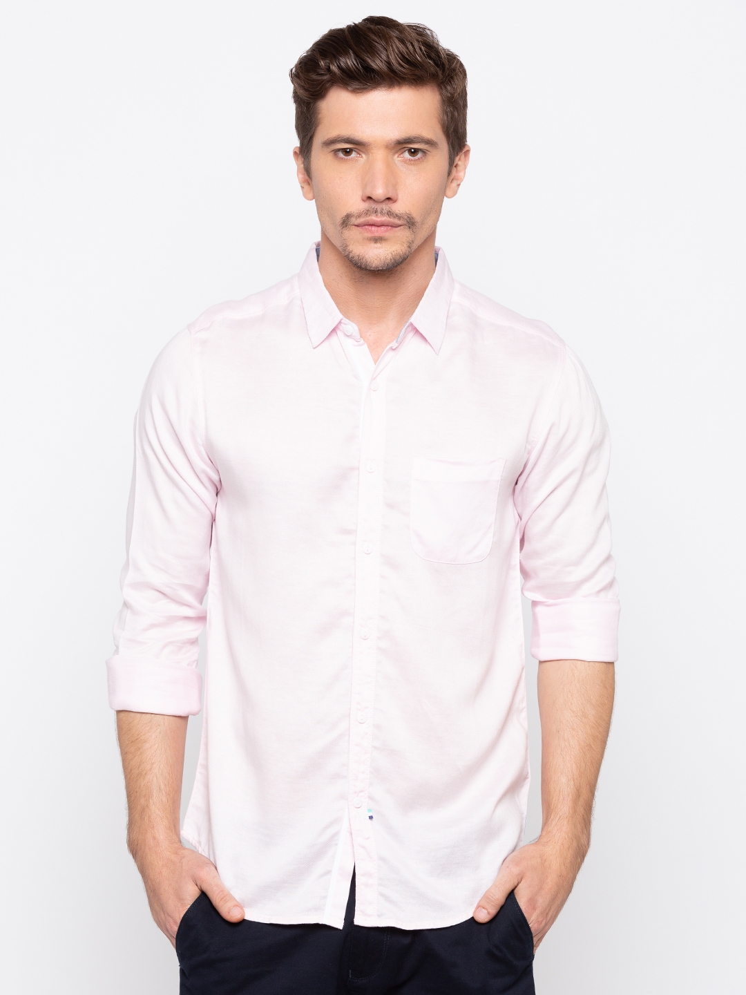 Spykar | spykar Light Pink Solid Slim Fit Casual Shirt