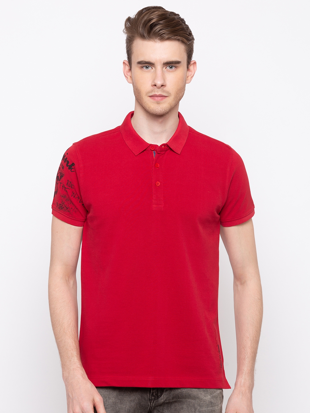 Spykar | spykar Red Solid Slim Fit Polo T-Shirt