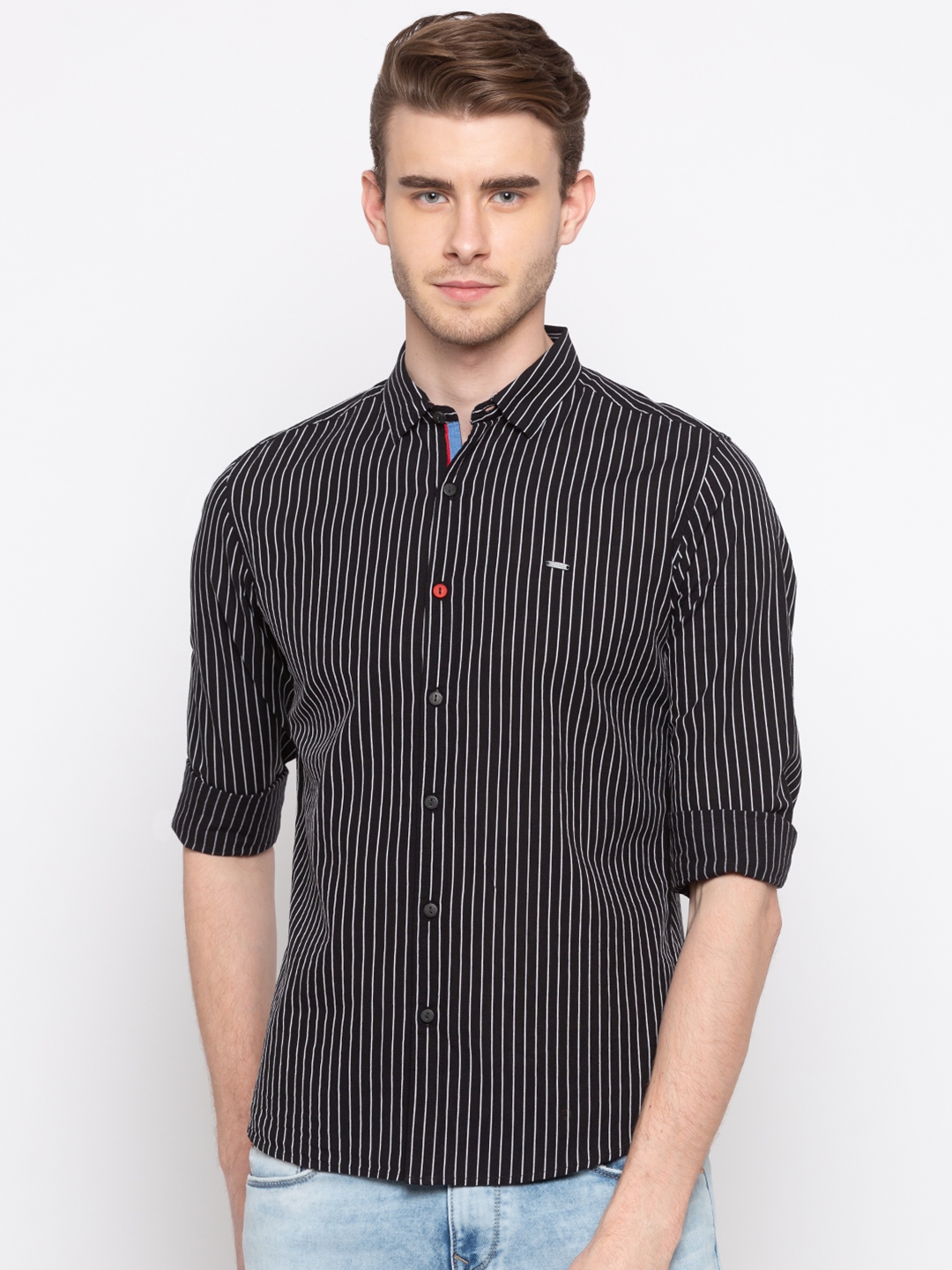 Spykar | spykar Black Striped Slim Fit Casual Shirt