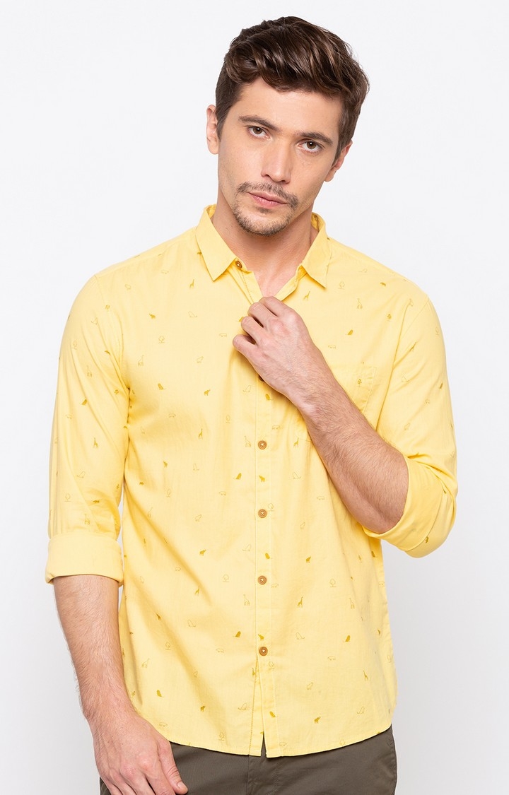 Spykar | Spykar Yellow Printed Slim Fit Casual Shirt