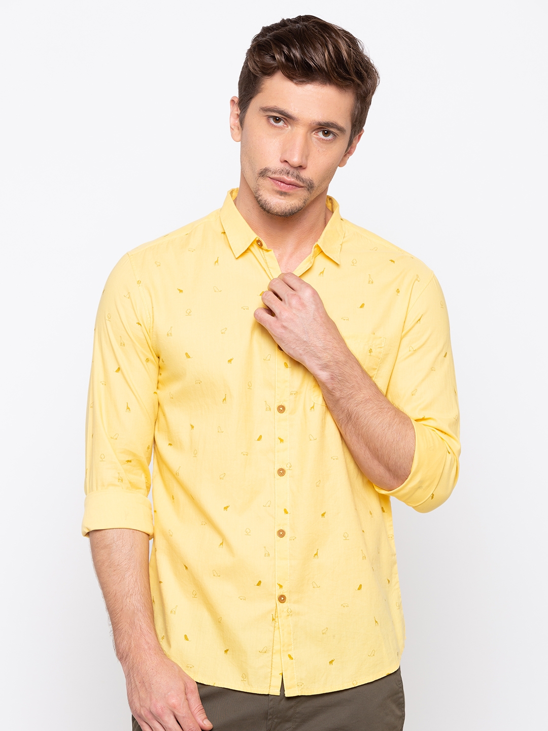 Spykar | spykar Yellow Printed Slim Fit Casual Shirt
