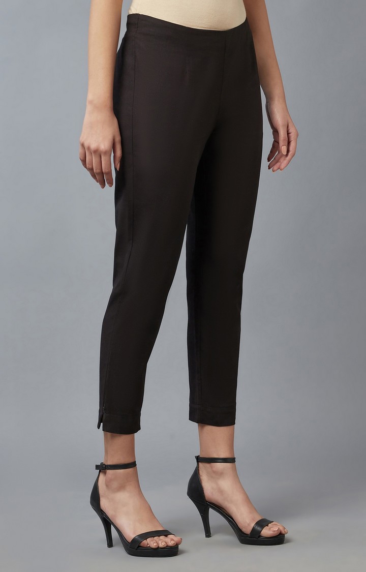 Women's Black Viscose Solid Trousers