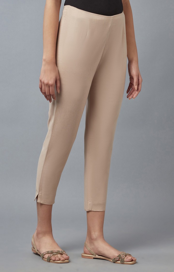 Women's Gold Viscose Solid Trousers