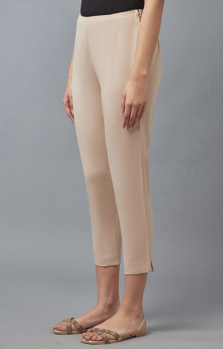 Women's Gold Viscose Solid Trousers