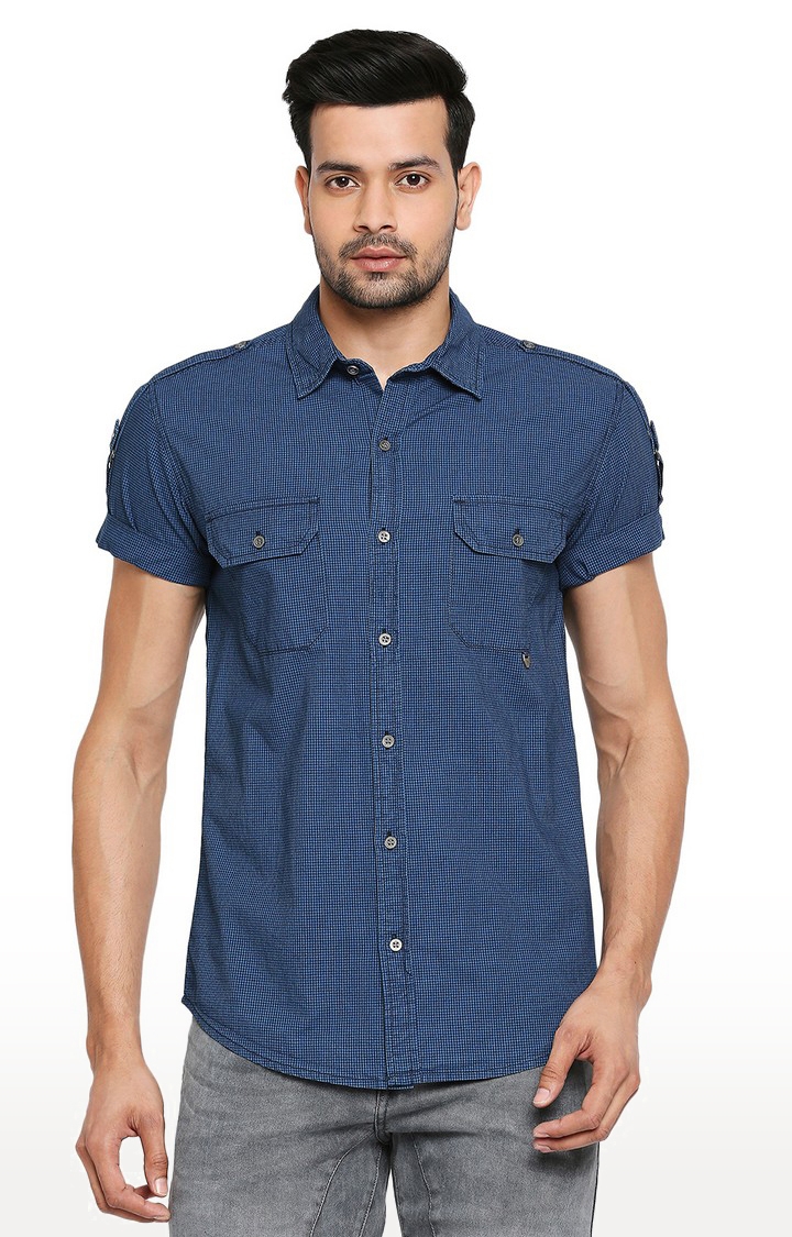 Men's Blue Half Sleeves Slim Fit Shirts
