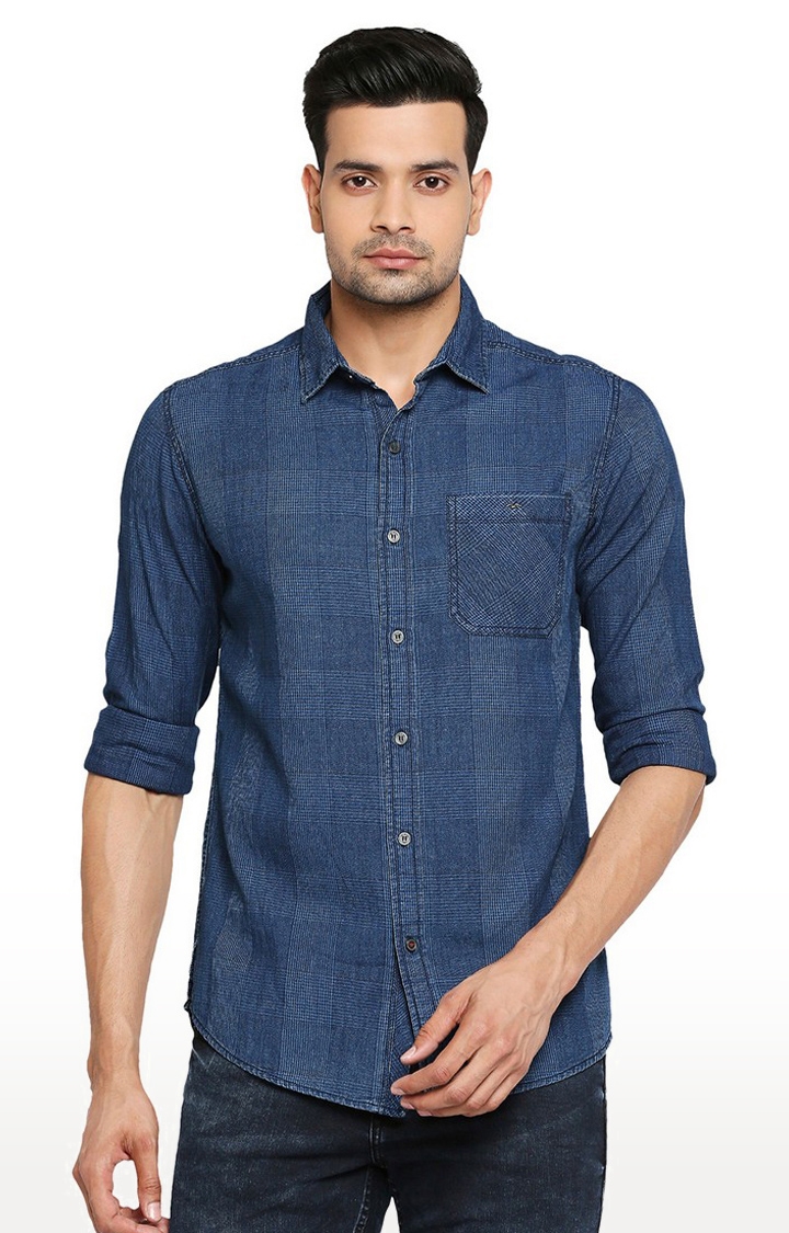 Men's Blue Full Sleeves Slim Fit Shirts