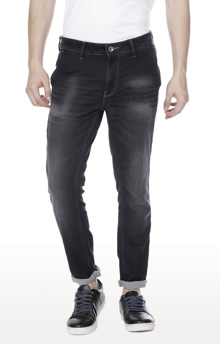 Voi Jeans | Men's Black Cotton Blend Slim Fit Jeans 