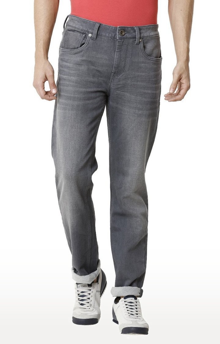 Voi Jeans | Grey Cotton Blend Slim Fit Jeans for Men