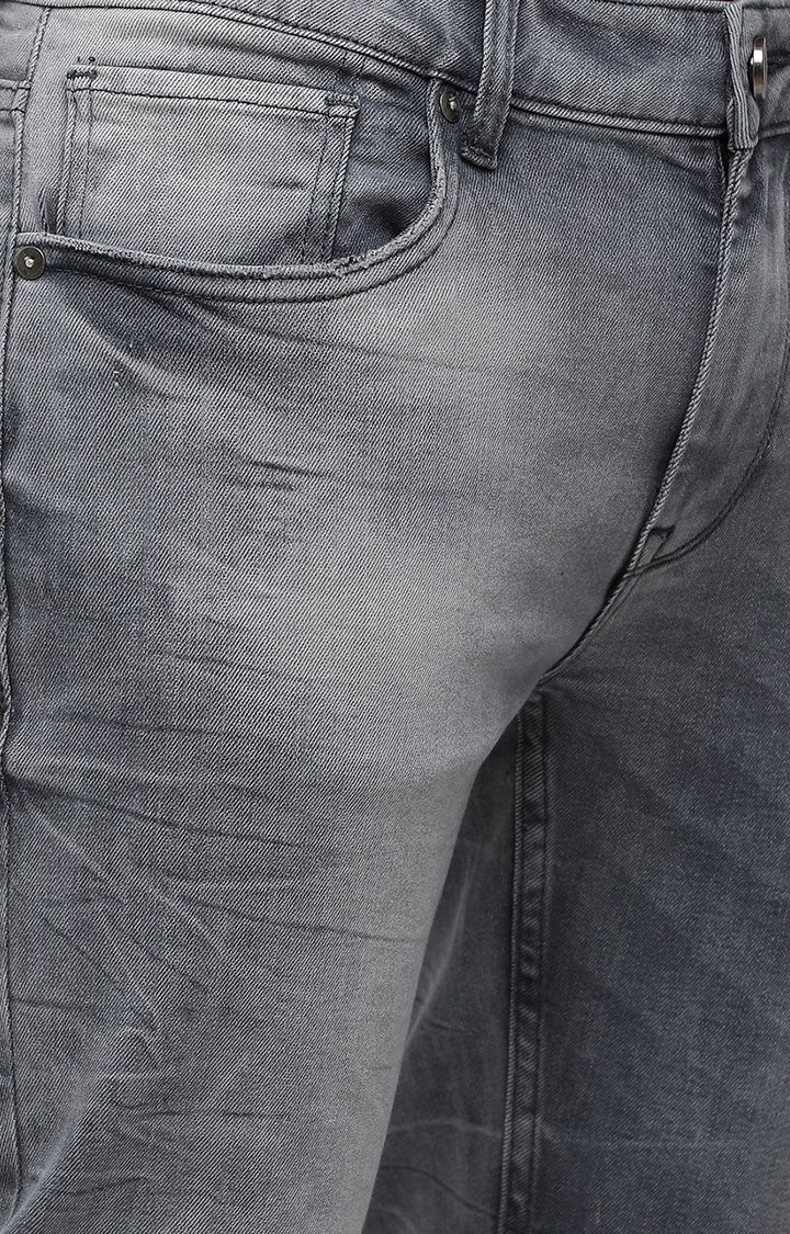Grey Cotton Blend Slim Fit Jeans for Men