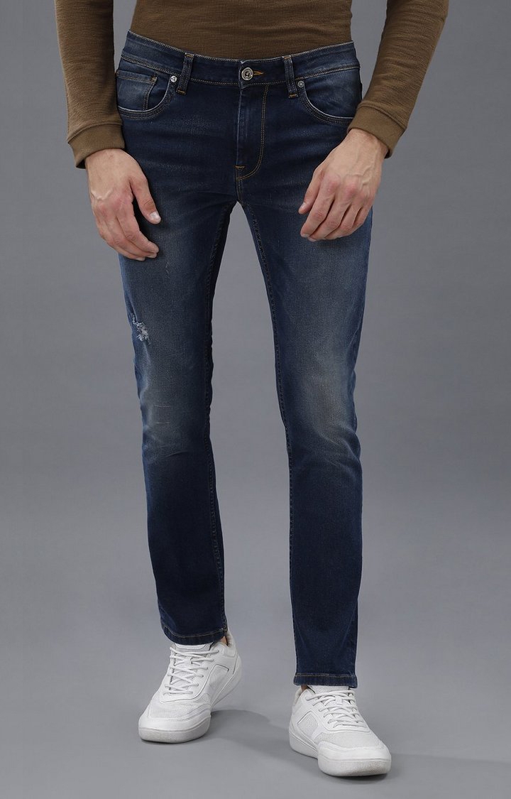 Voi Jeans | Men's Mid Blue Casual Low Distress Jeans ( VOJN1650 )