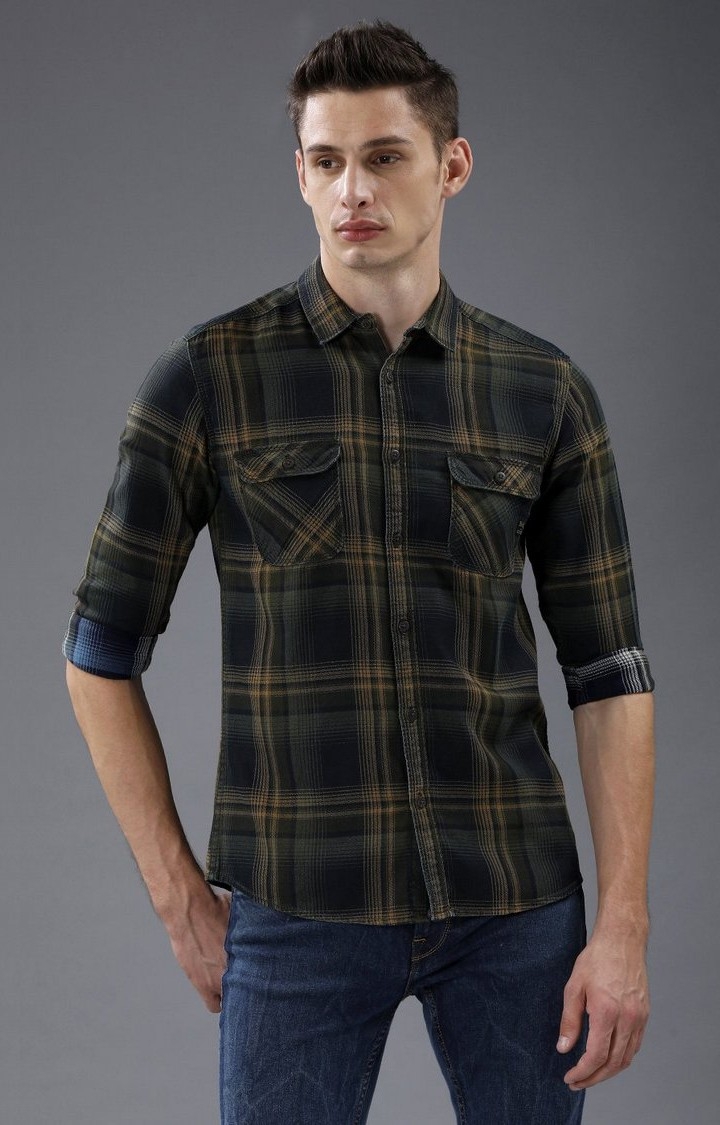 Voi Jeans | Men's Olive And Beige Casual Shirt For Men