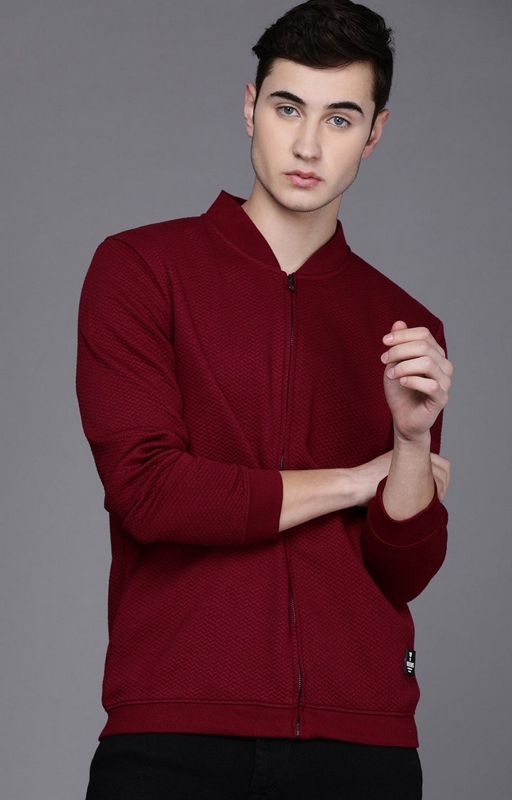 Voi Jeans | Men's Red Front Zip Sweatshirt For Men