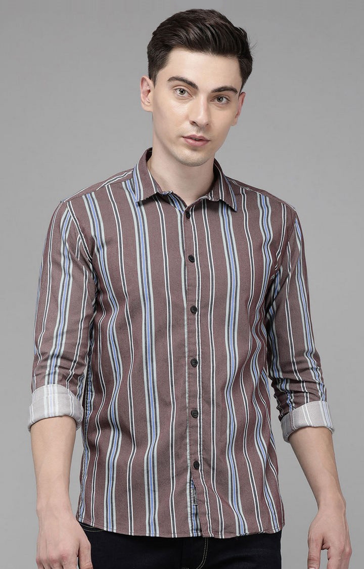Voi Jeans | Men Classic Maroon Striped Twill Shirt ( VOSH1527 )