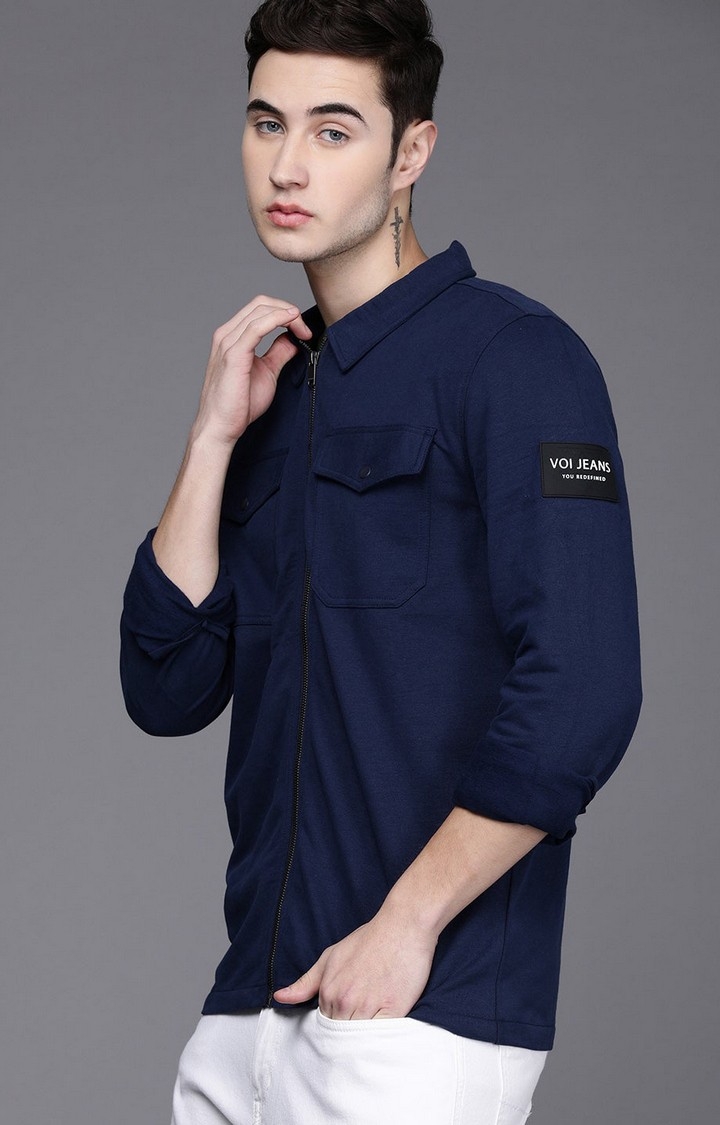 Voi Jeans | Men's Blue Front Zip Spead Collar Sweatshirt For Men