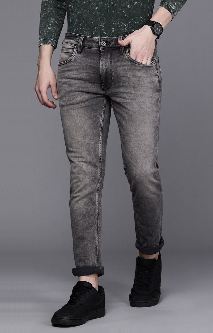 Voi Jeans | Grey Cotton Slim Fit Jeans for Men