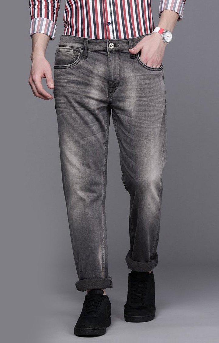 Voi Jeans | Grey Cotton Slim Fit Jeans for Men