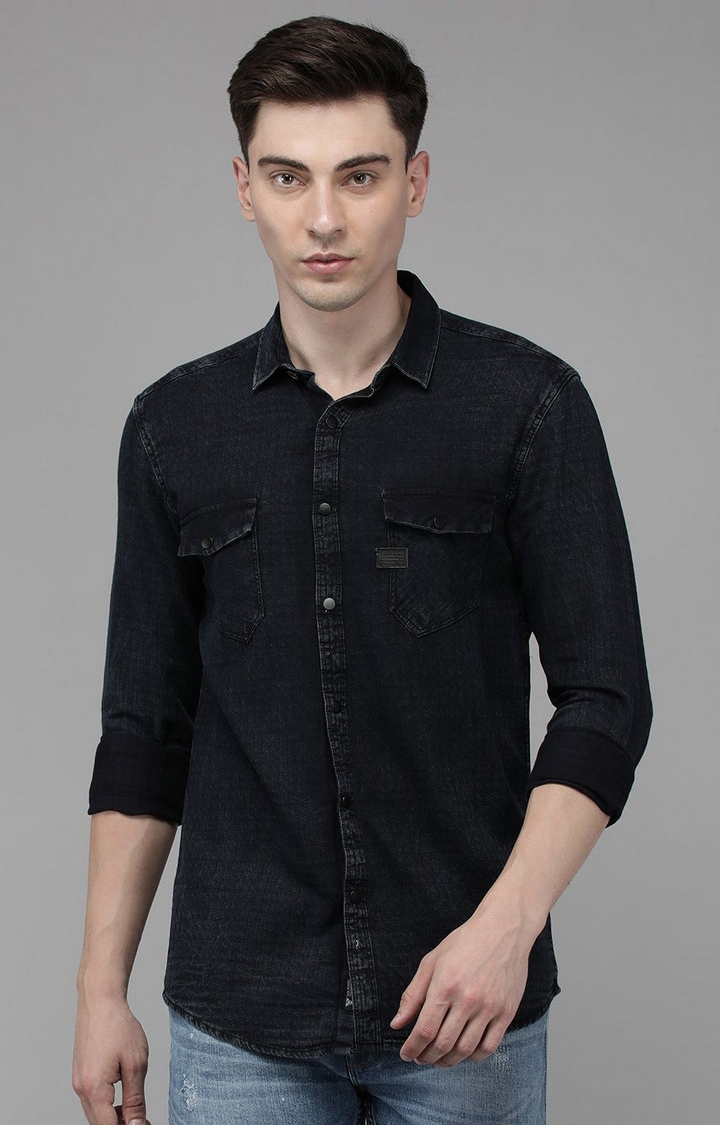 Voi Jeans | Men Dark Blue Slim Fit Solid Casual Shirt