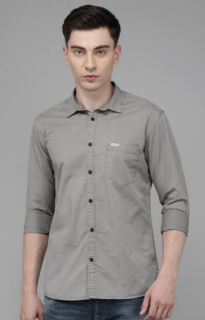 Voi Jeans | Men Grey Over Dyed Casual Shirt For Men 