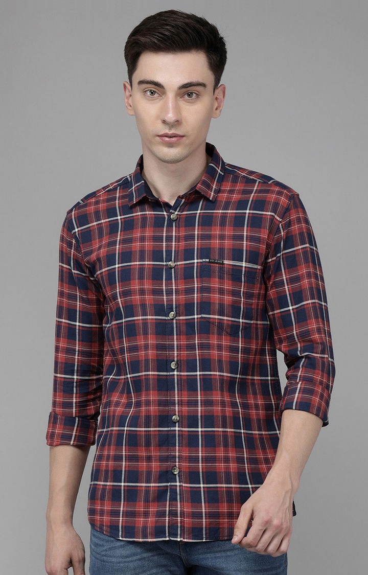 Voi Jeans | Men Red And Blue Slim Fit Checks Casual Shirt