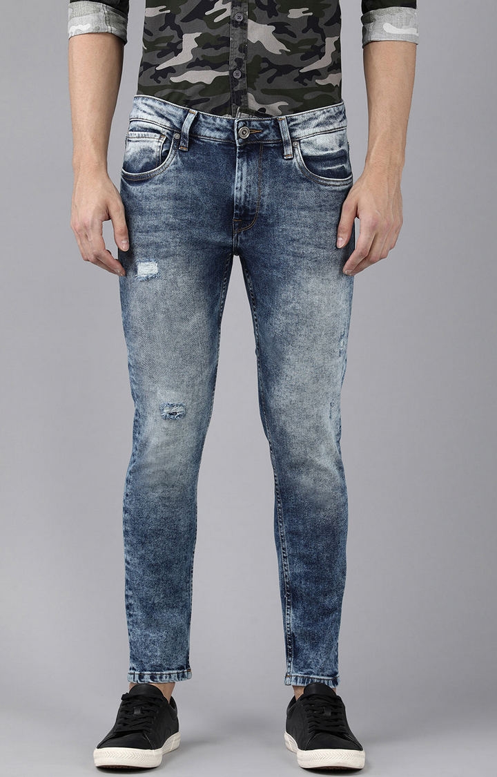 Voi Jeans | Men Mid Blue Cropped Rip &Repair Jeans(VOJN1608)