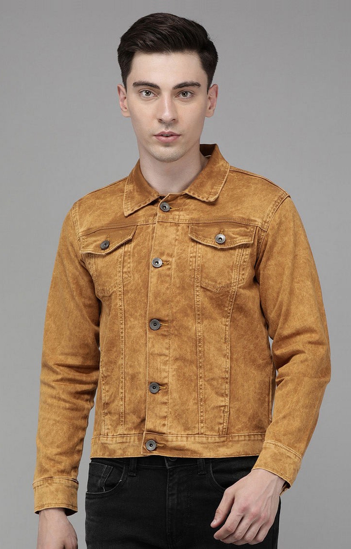 Voi Jeans | Men's Washed Brown Solid Denim Jacket