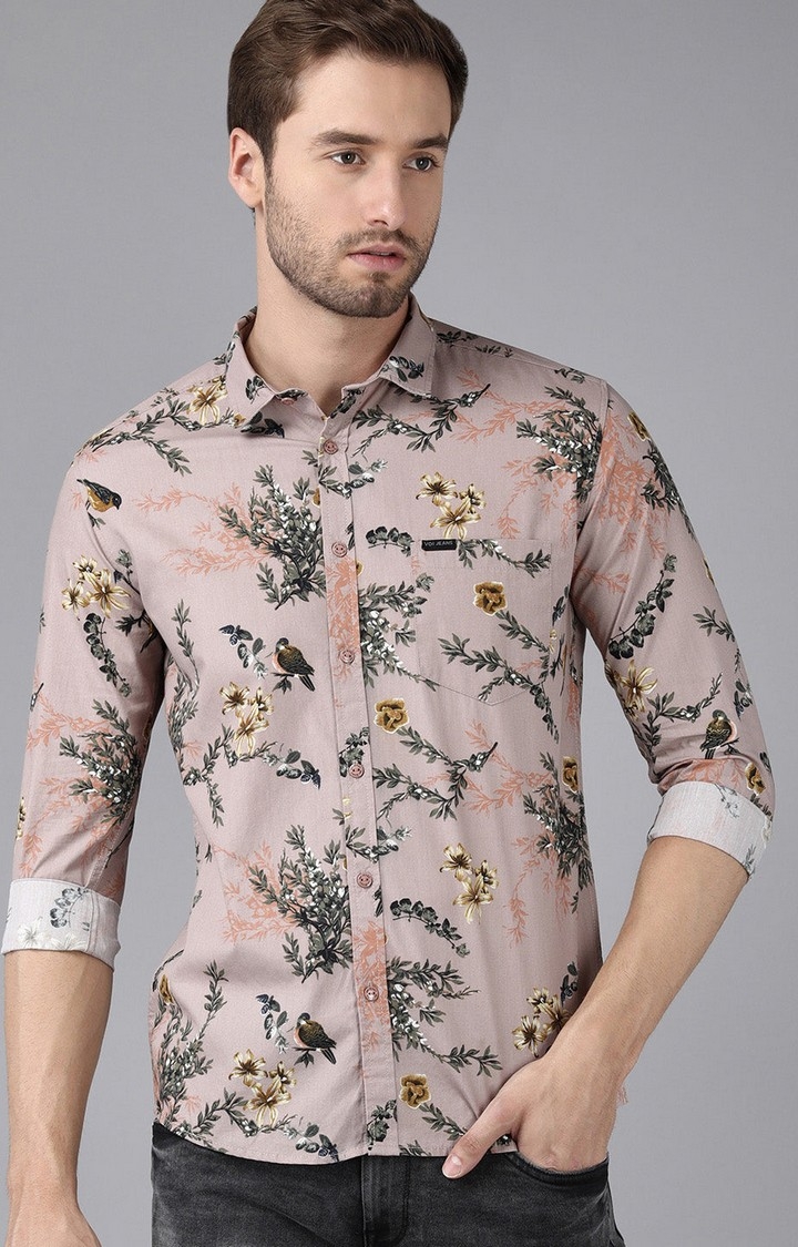 Voi Jeans | Men's Peach Floral Printed Casual Shirt For Men 