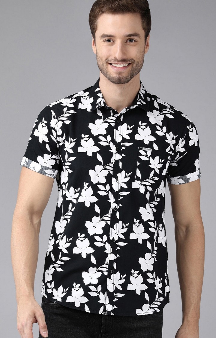 Voi Jeans | Men's Black Floral printed Casual Shirt For Men