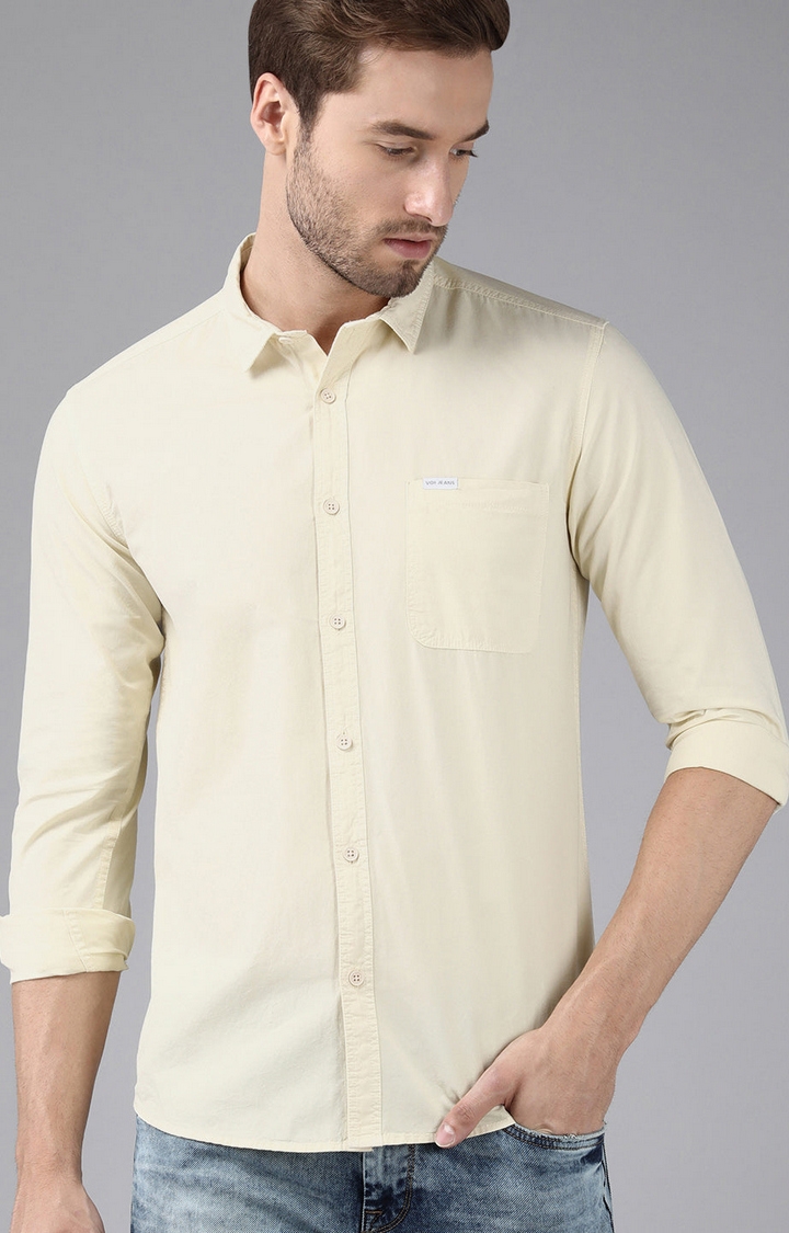 Voi Jeans | Men Plain Yellow Solid Casual Shirt(VOSH1605)