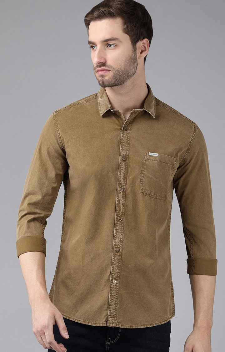 Voi Jeans | Men Plain Brown Solid Casual Shirt For Men