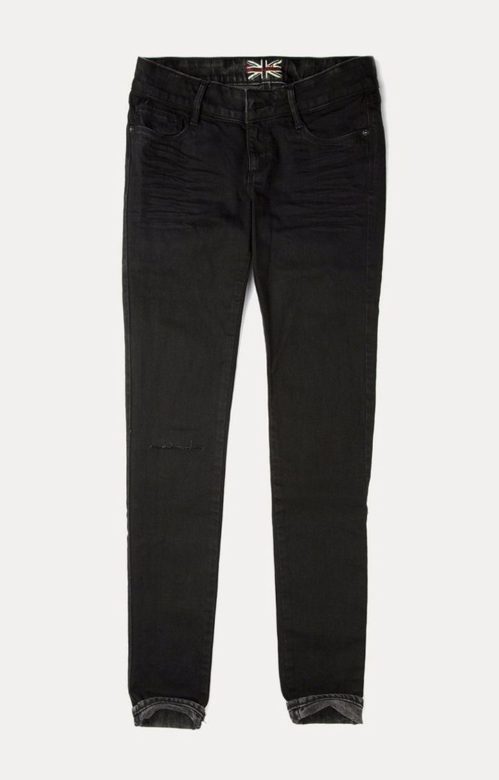 Women's Black Cotton Tapered Jeans
