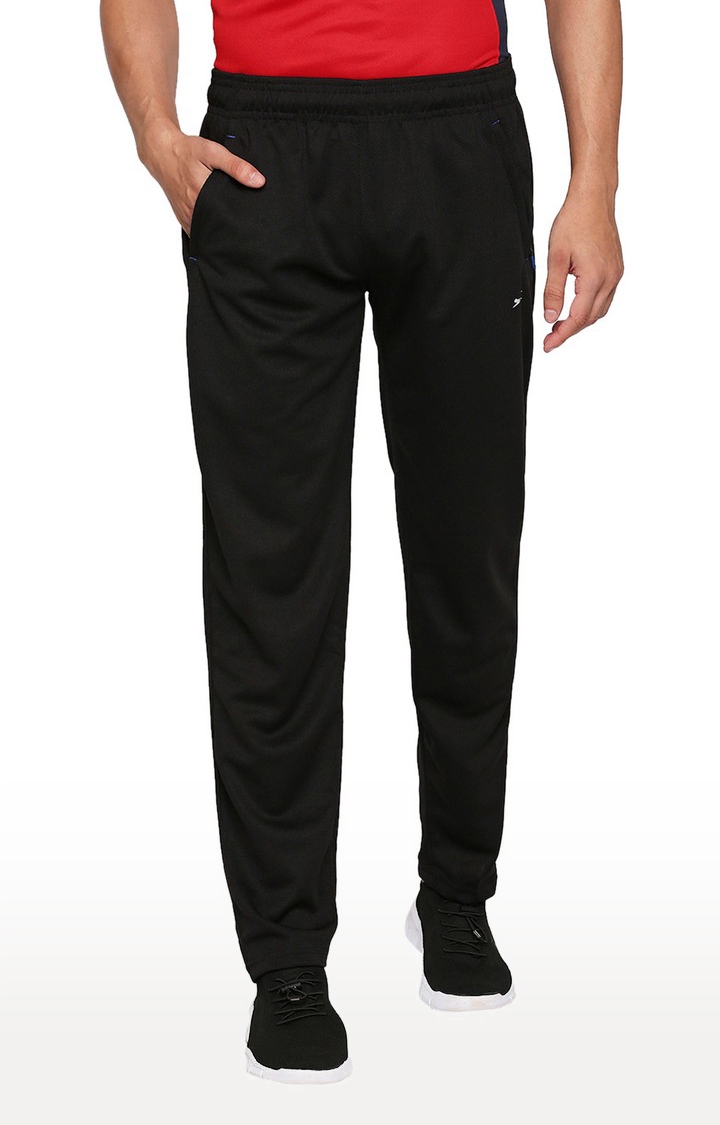 Men's  Black Polyester Solid Trackpants