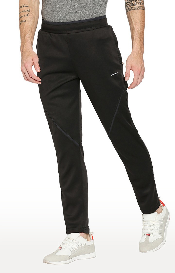 Men's  Black Polyester Solid Trackpants