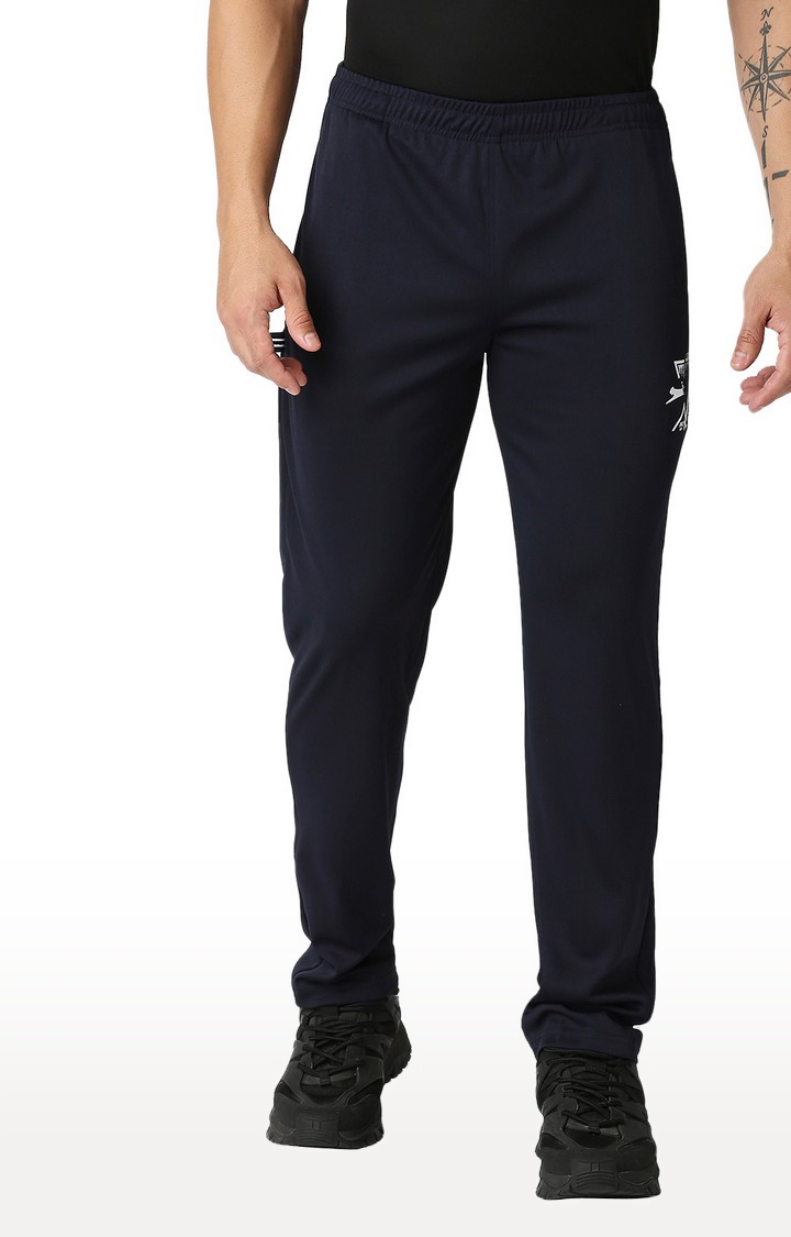 Men's  Blue Polyester Solid Trackpants