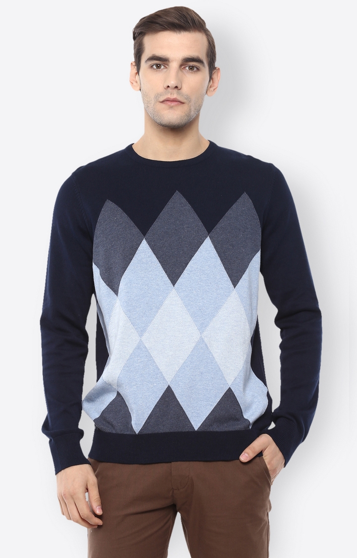 celio | Navy Checked Sweater
