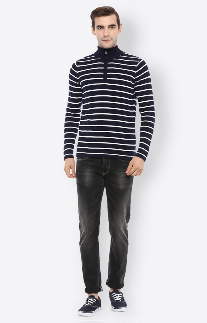 celio | Navy Blue Striped Sweatshirts 1