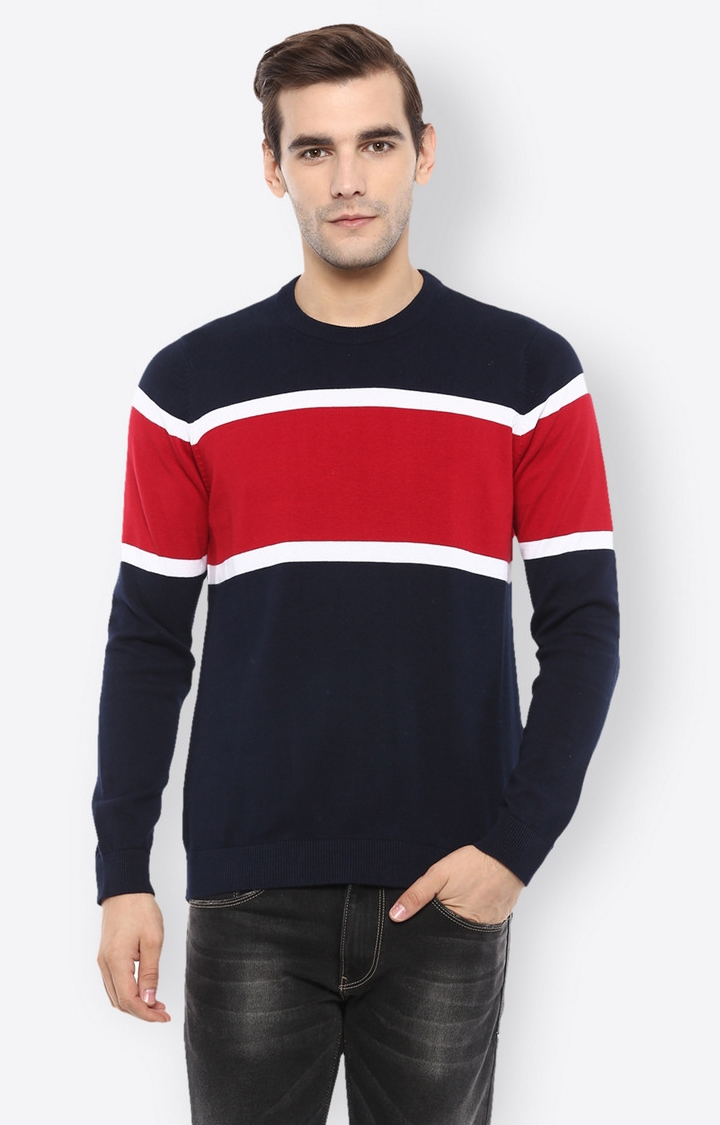 celio | Navy And Red Colourblock Sweater 0