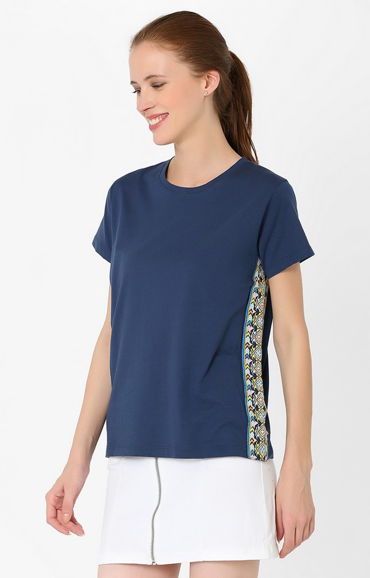 MARCA DISATI | Blue Embroidered Side Tape T-Shirt
