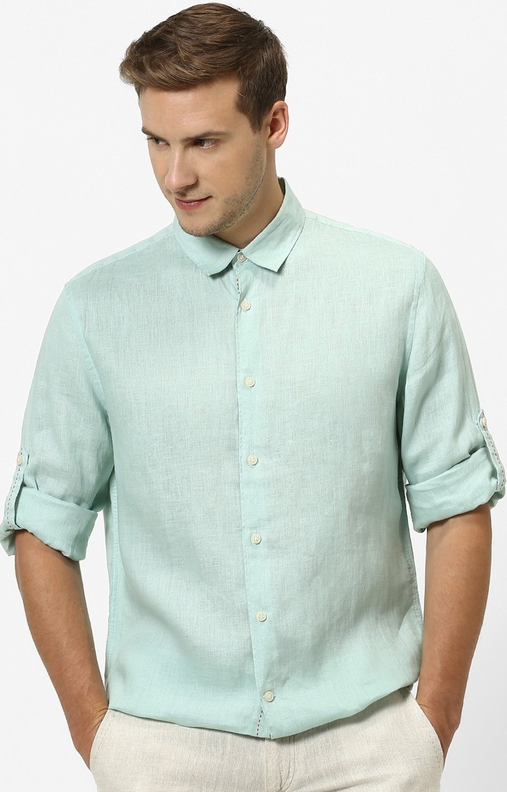 celio | Mint Green Solid Regular Fit Casual Shirt