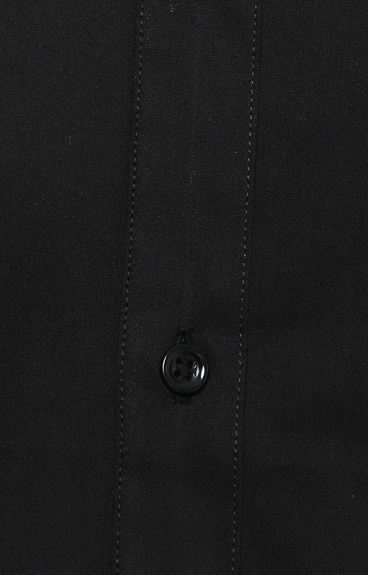 Men's Black Cotton Solid Casual Shirt
