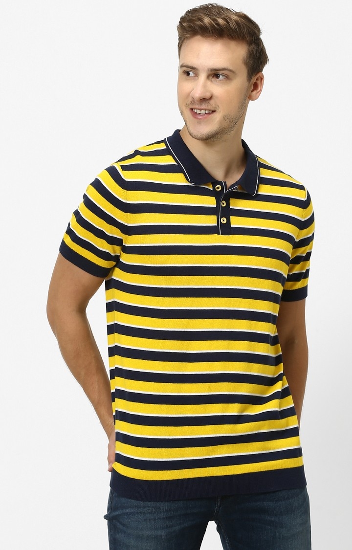 celio | Yellow Striped Straight Fit Polo T-Shirt