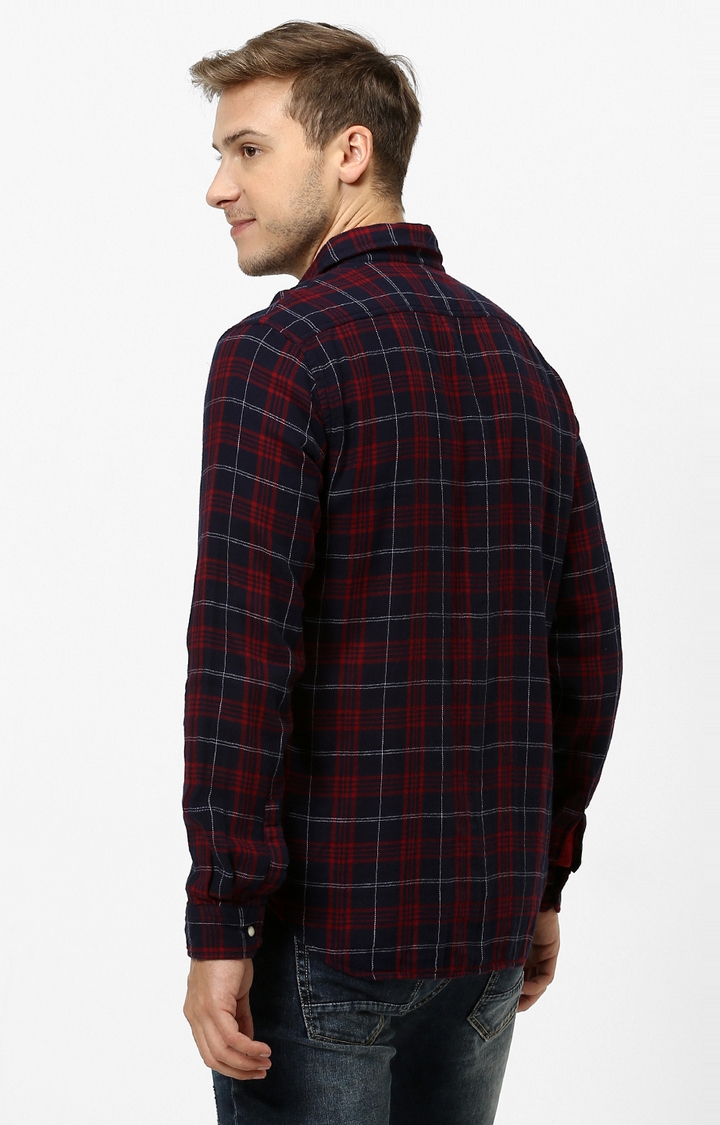 Red & Blue Checked Regular Fit Casual Shirt