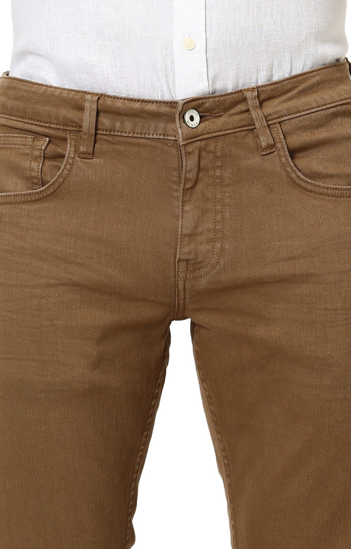Khaki Solid Tapered Jeans