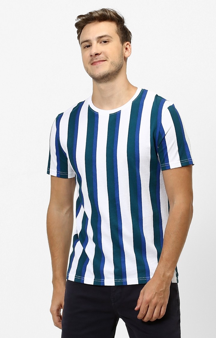 celio | White And Blue Striped Regular Fit T-Shirt