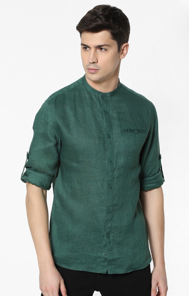 celio | 100% Linen Dark Green Shirt